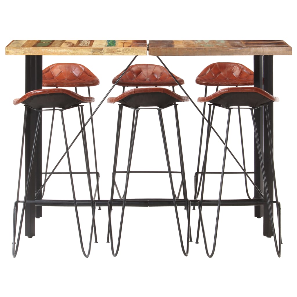 vidaXL 7-tlg. Bar-Set Altholz Massiv und Echtleder
