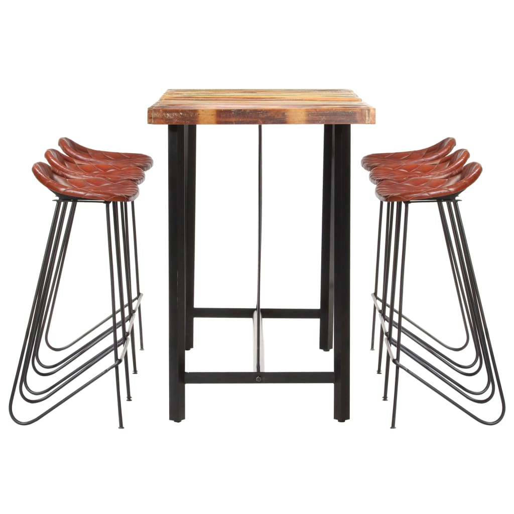 vidaXL 7-tlg. Bar-Set Altholz Massiv und Echtleder