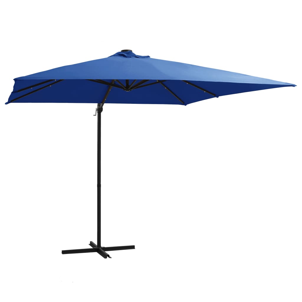 vidaXL Ampelschirm mit LED-Beleuchtung Stahl-Mast 250x250 cm Azurblau