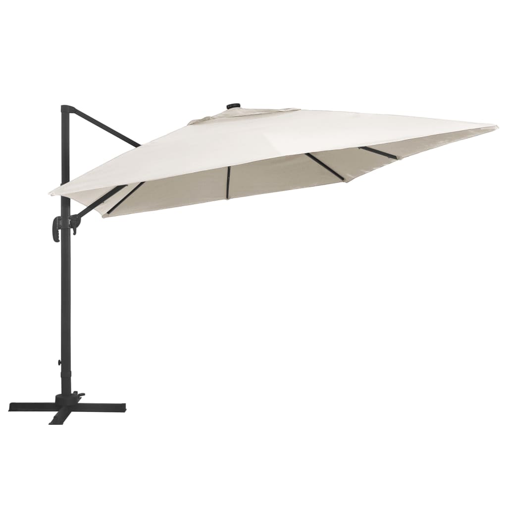vidaXL Ampelschirm mit LED-Beleuchtung Alu-Mast 400x300 cm Sandweiß