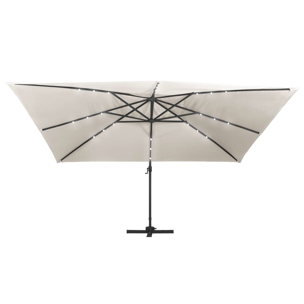 vidaXL Ampelschirm mit LED-Beleuchtung Alu-Mast 400x300 cm Sandweiß