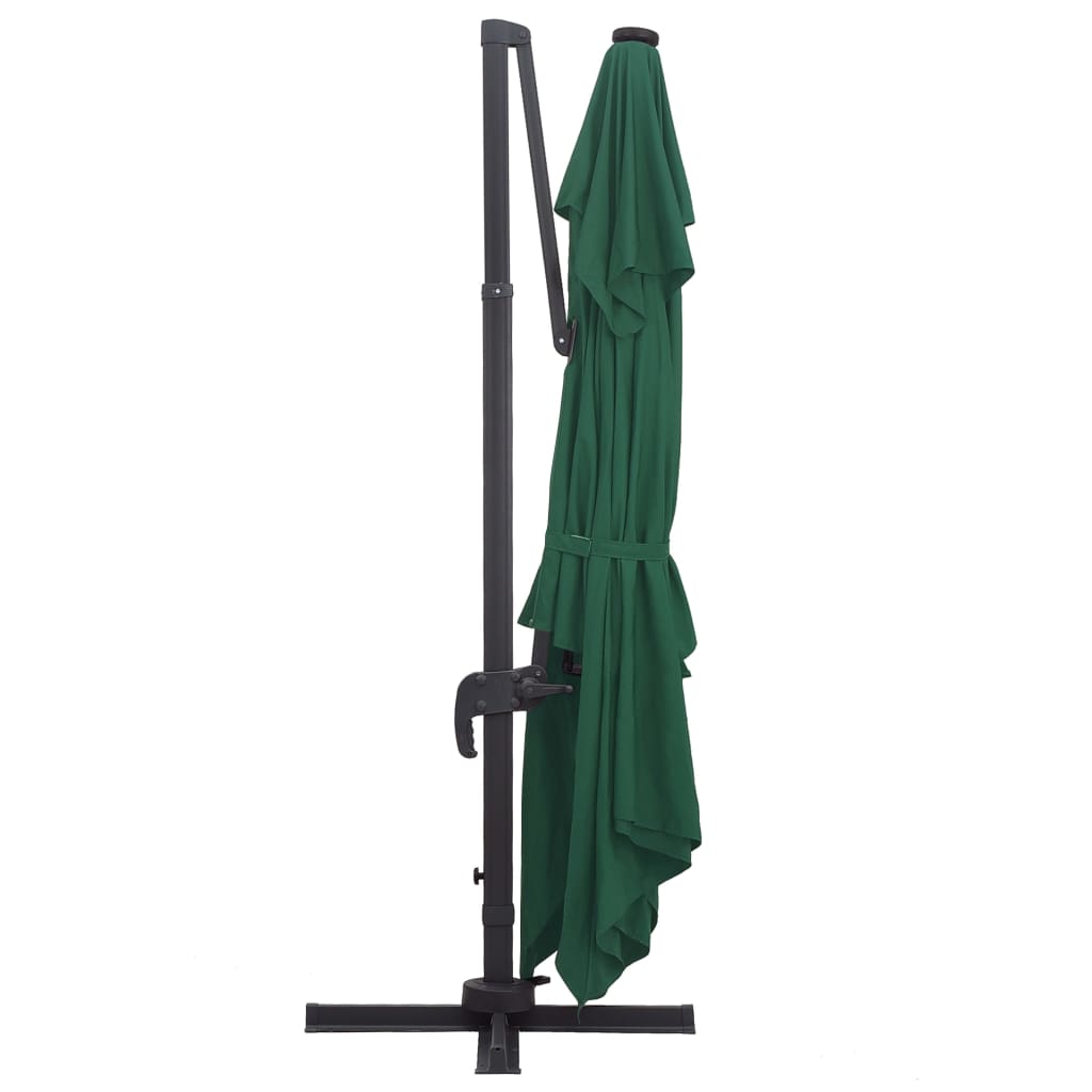 vidaXL Ampelschirm mit LED-Beleuchtung Alu-Mast 400x300 cm Grün