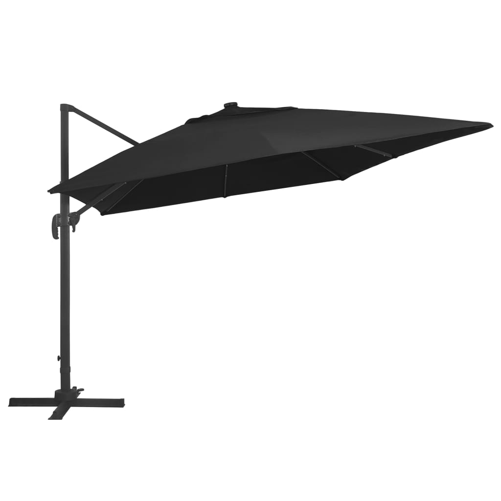 vidaXL Ampelschirm mit LED-Leuchten und Alu-Mast 400x300 cm Schwarz