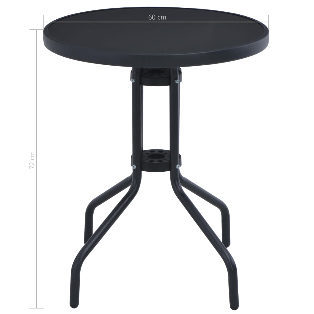 vidaXL Gartentisch Schwarz 60 cm Stahl und Glas