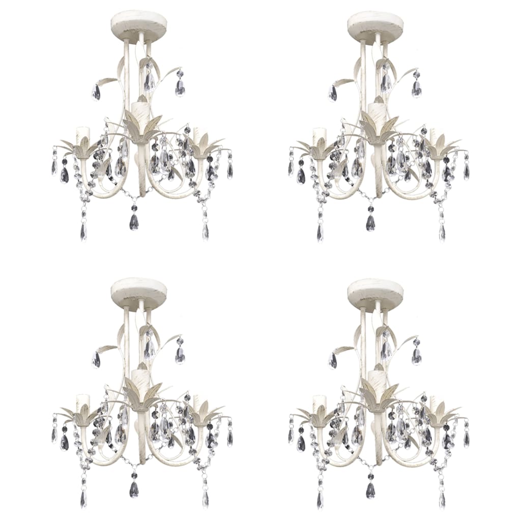 vidaXL Kristall-Deckenleuchte Kronleuchter 4 Stk. Elegantes Weiß