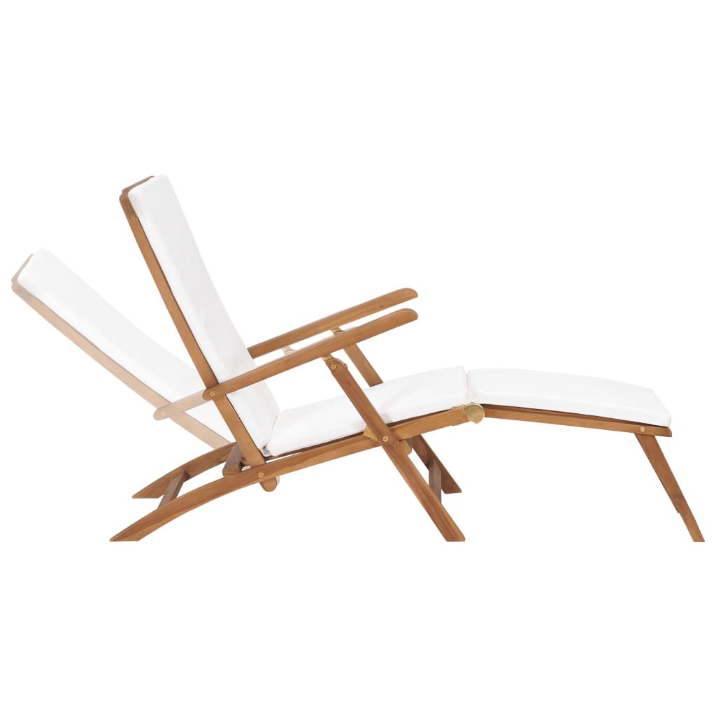 vidaXL Liegestuhl mit Auflage Cremeweiß Massivholz Teak