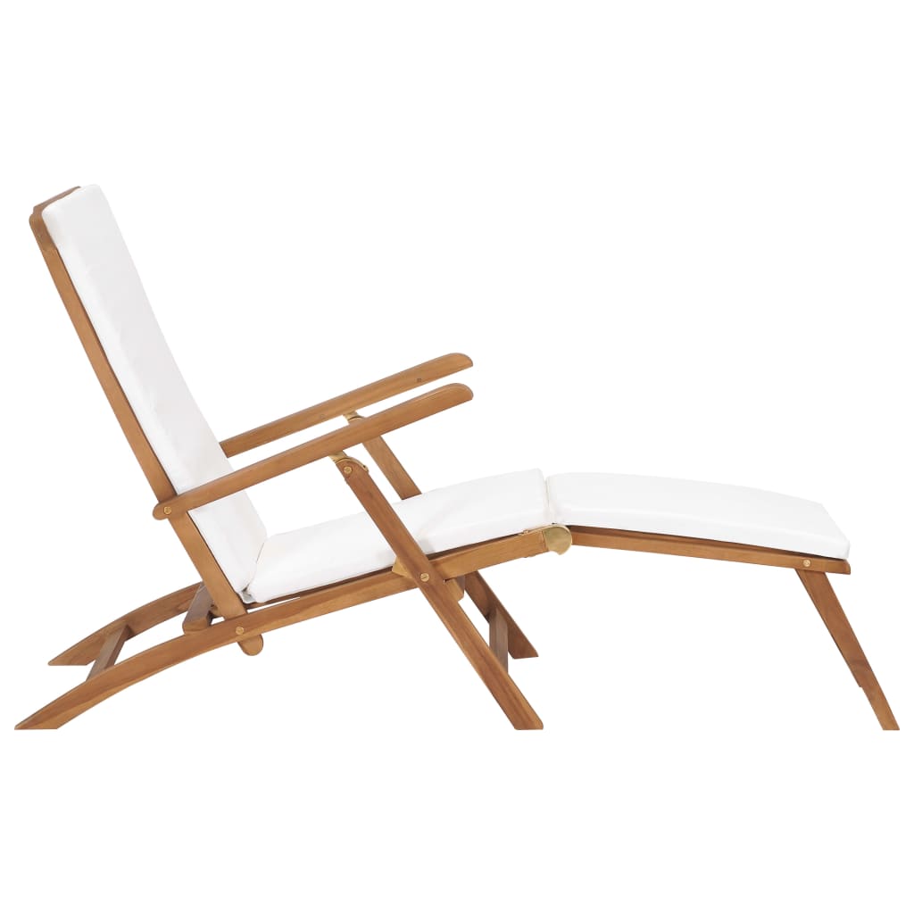 vidaXL Liegestuhl mit Auflage Cremeweiß Massivholz Teak