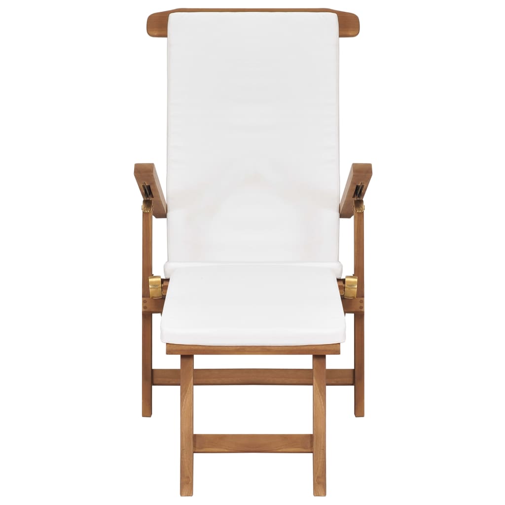 vidaXL Liegestuhl mit Auflage Cremeweiß Massivholz Teak