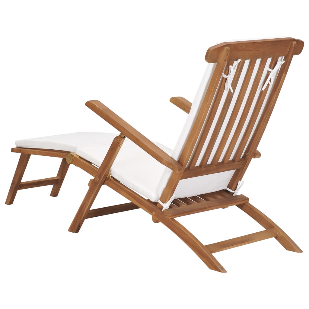 vidaXL Liegestuhl mit Auflage Cremeweiß Massivholz Teak