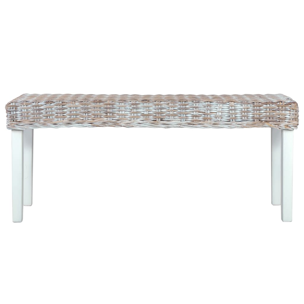 vidaXL Sitzbank 110 cm Weiß Natur Kubu-Rattan und Massivholz Mahagoni