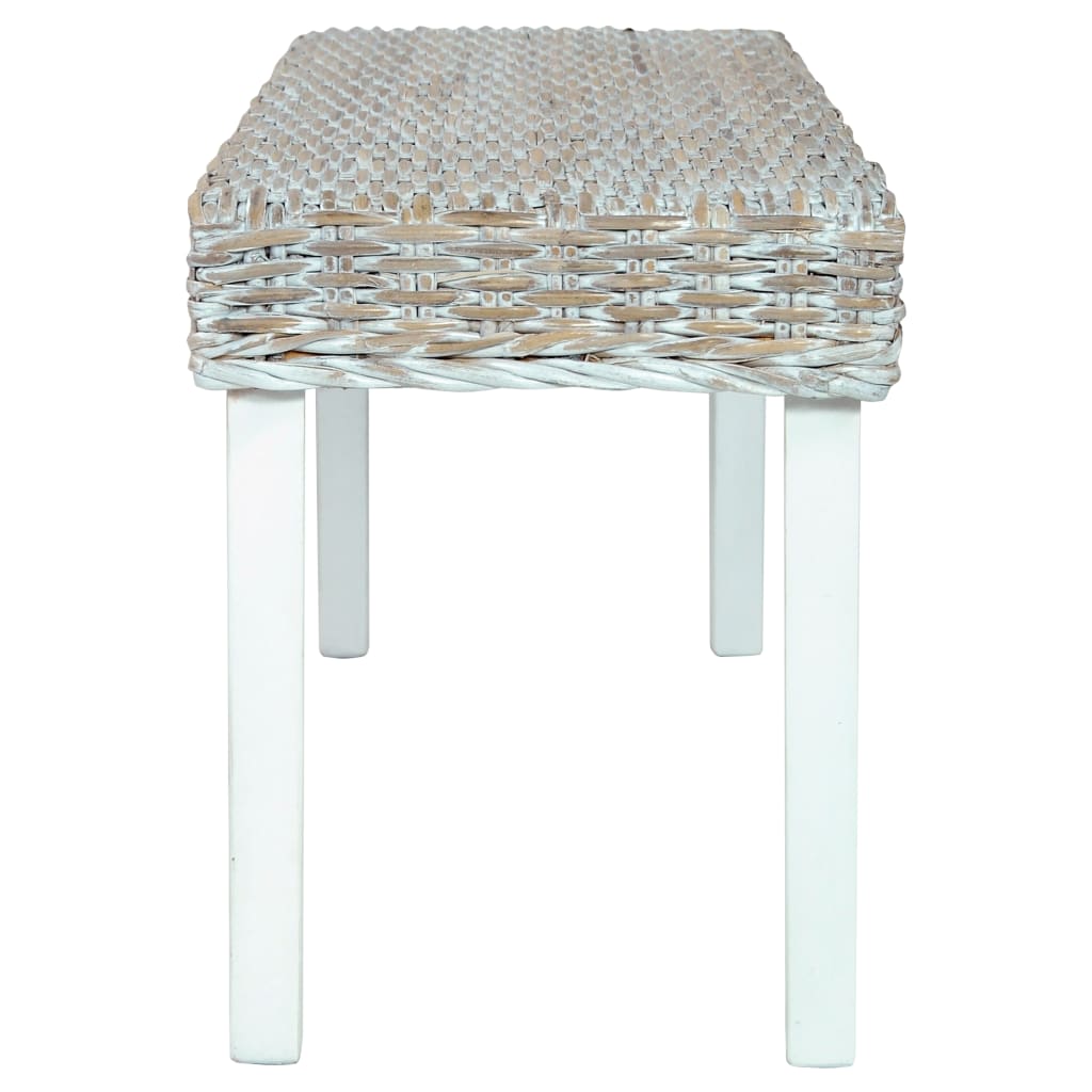 vidaXL Sitzbank 110 cm Weiß Natur Kubu-Rattan und Massivholz Mahagoni