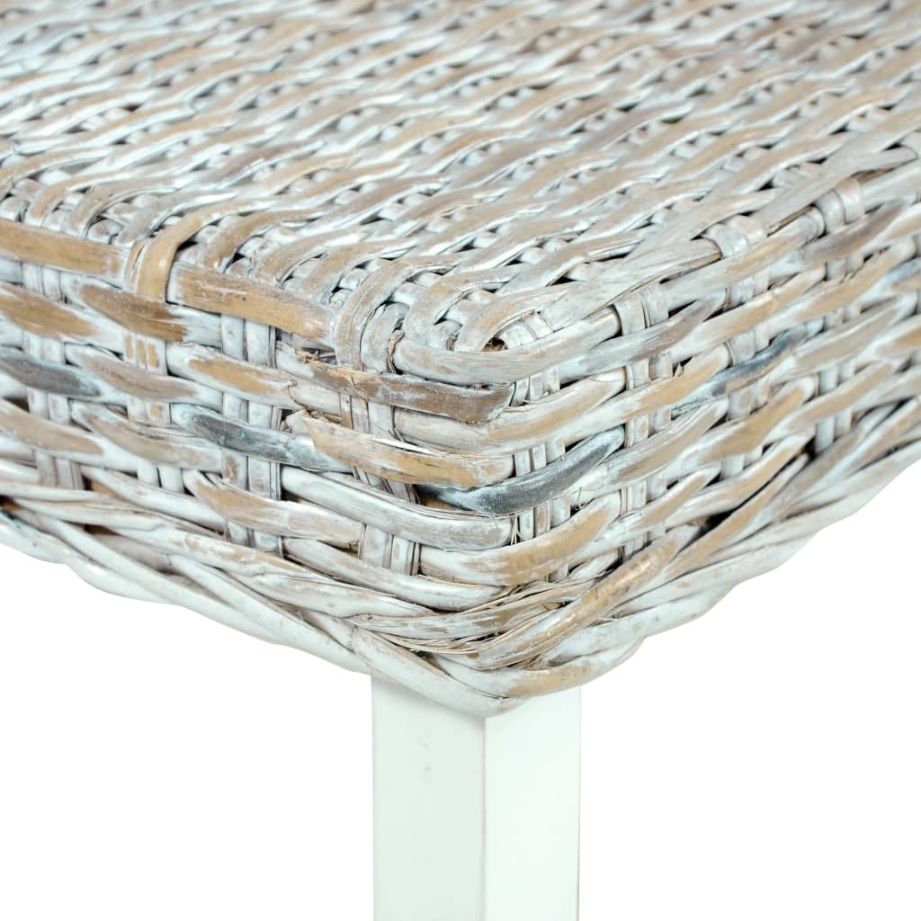 vidaXL Sitzbank 110 cm Weiß Natur Kubu-Rattan und Massivholz Mahagoni