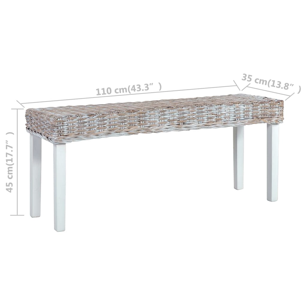 vidaXL Sitzbank 110 cm Weiß Natur Kubu-Rattan und Massivholz Mahagoni
