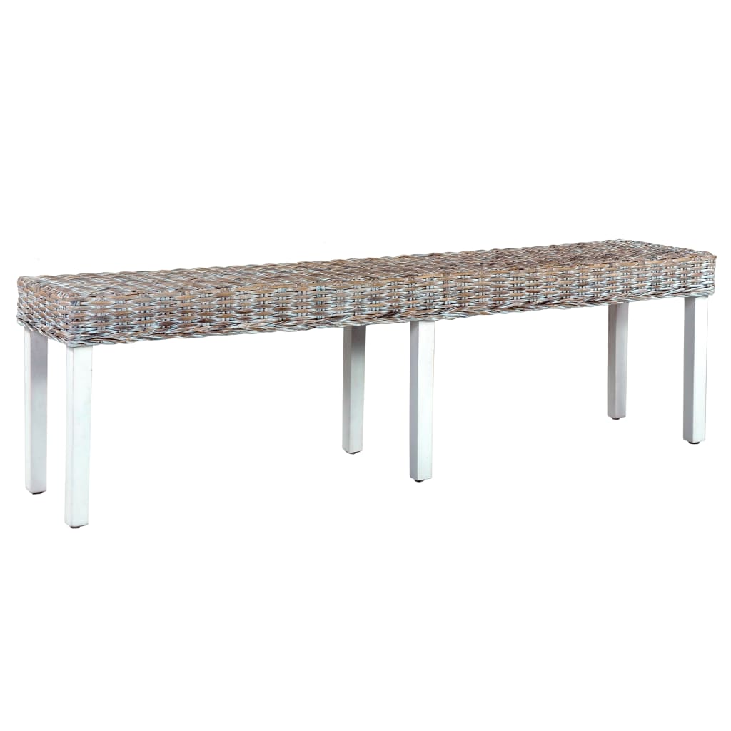 vidaXL Sitzbank 160 cm Weiß Natur Kubu-Rattan und Massivholz Mango