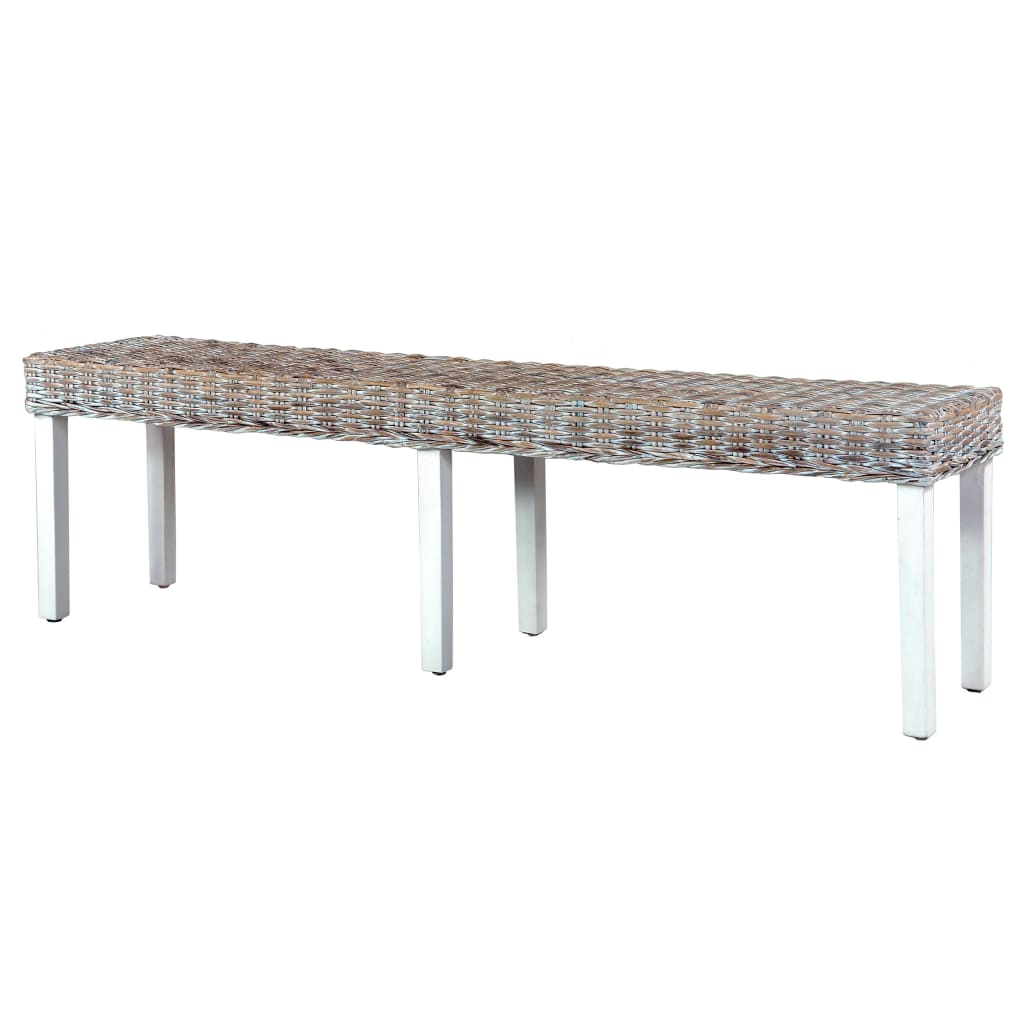 vidaXL Sitzbank 160 cm Weiß Natur Kubu-Rattan und Massivholz Mango