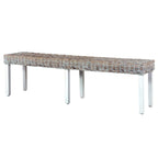 vidaXL Sitzbank 160 cm Weiß Natur Kubu-Rattan und Massivholz Mango