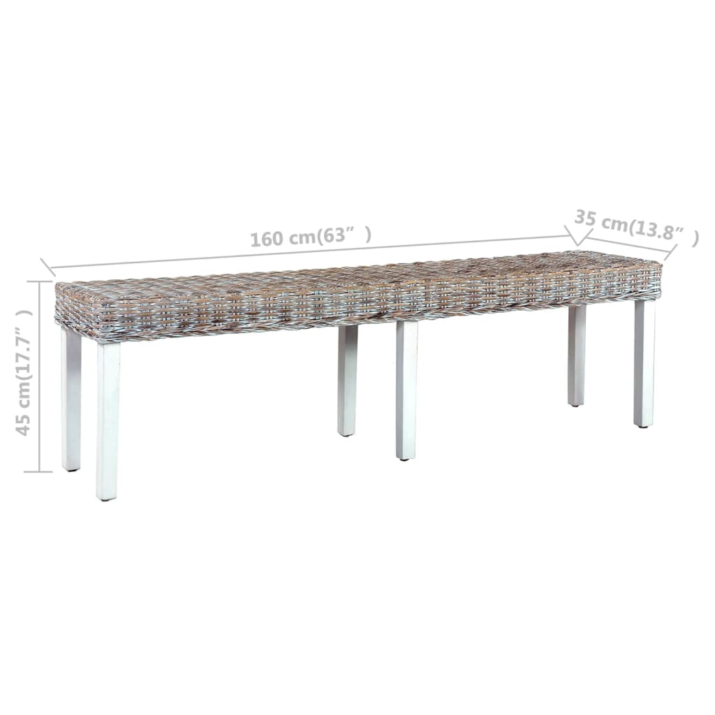 vidaXL Sitzbank 160 cm Weiß Natur Kubu-Rattan und Massivholz Mango