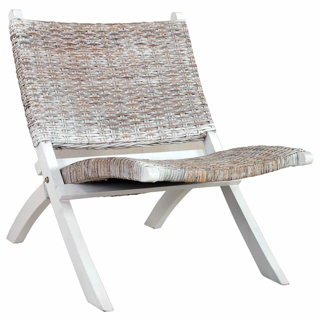 vidaXL Relaxstuhl Weiß Natur Kubu-Rattan und Massivholz Mahagoni