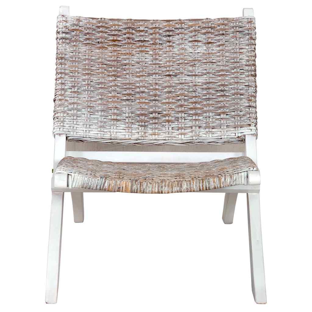 vidaXL Relaxstuhl Weiß Natur Kubu-Rattan und Massivholz Mahagoni