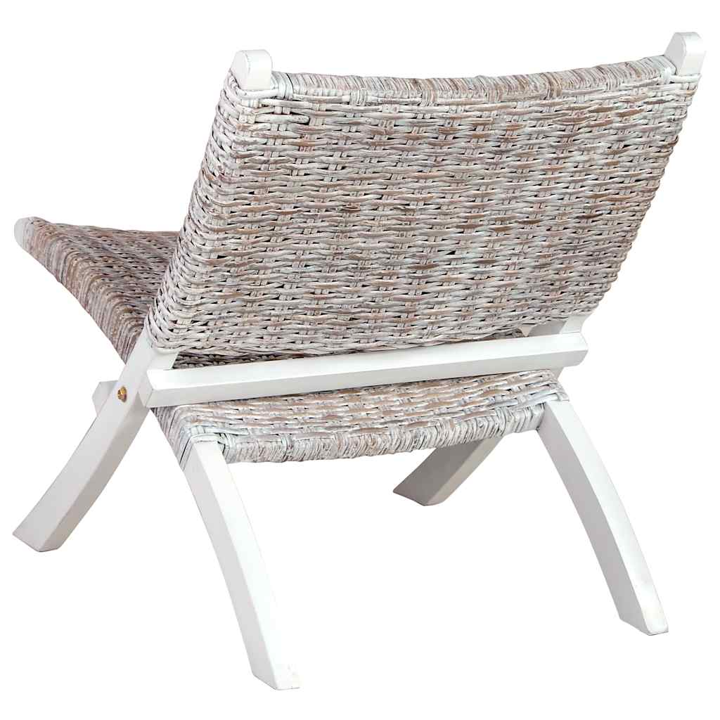 vidaXL Relaxstuhl Weiß Natur Kubu-Rattan und Massivholz Mahagoni