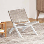 vidaXL Relaxstuhl Weiß Natur Kubu-Rattan und Massivholz Mahagoni