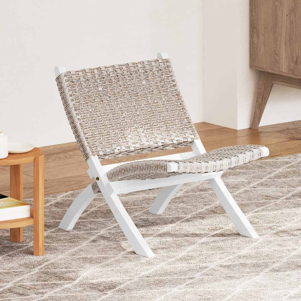 vidaXL Relaxstuhl Weiß Natur Kubu-Rattan und Massivholz Mahagoni