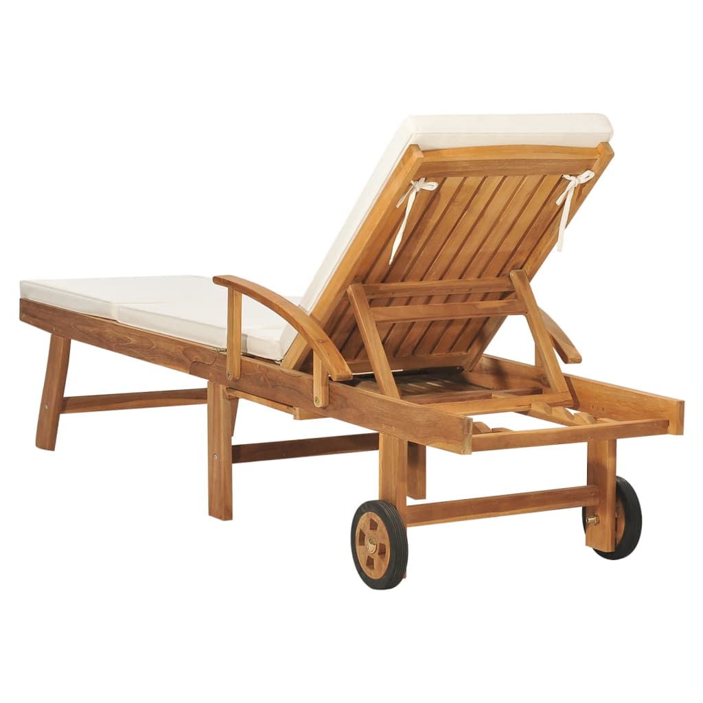 vidaXL Sonnenliege mit Auflage Massivholz Teak Creme