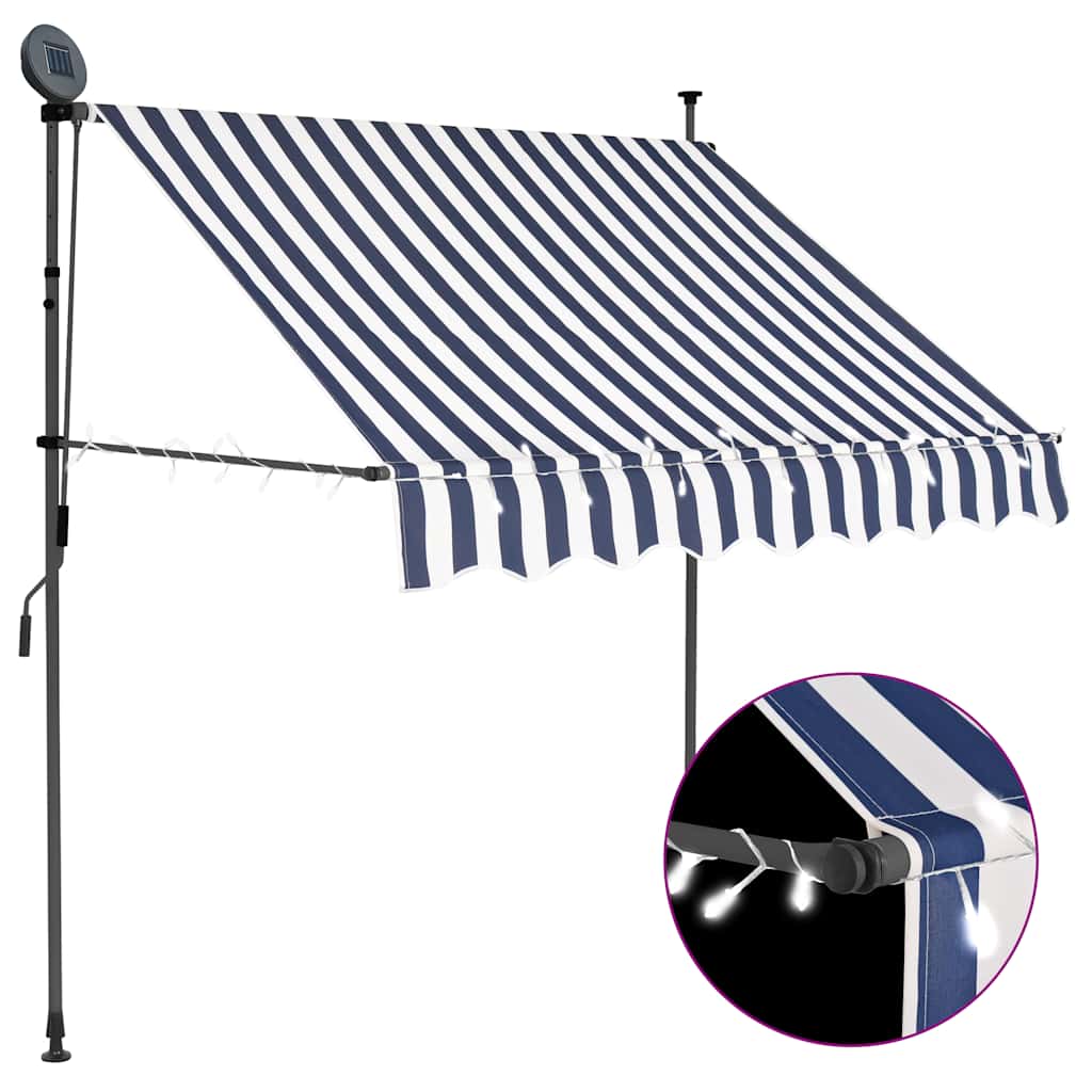 vidaXL Einziehbare Markise Handbetrieben mit LED 100 cm Blau und Weiß