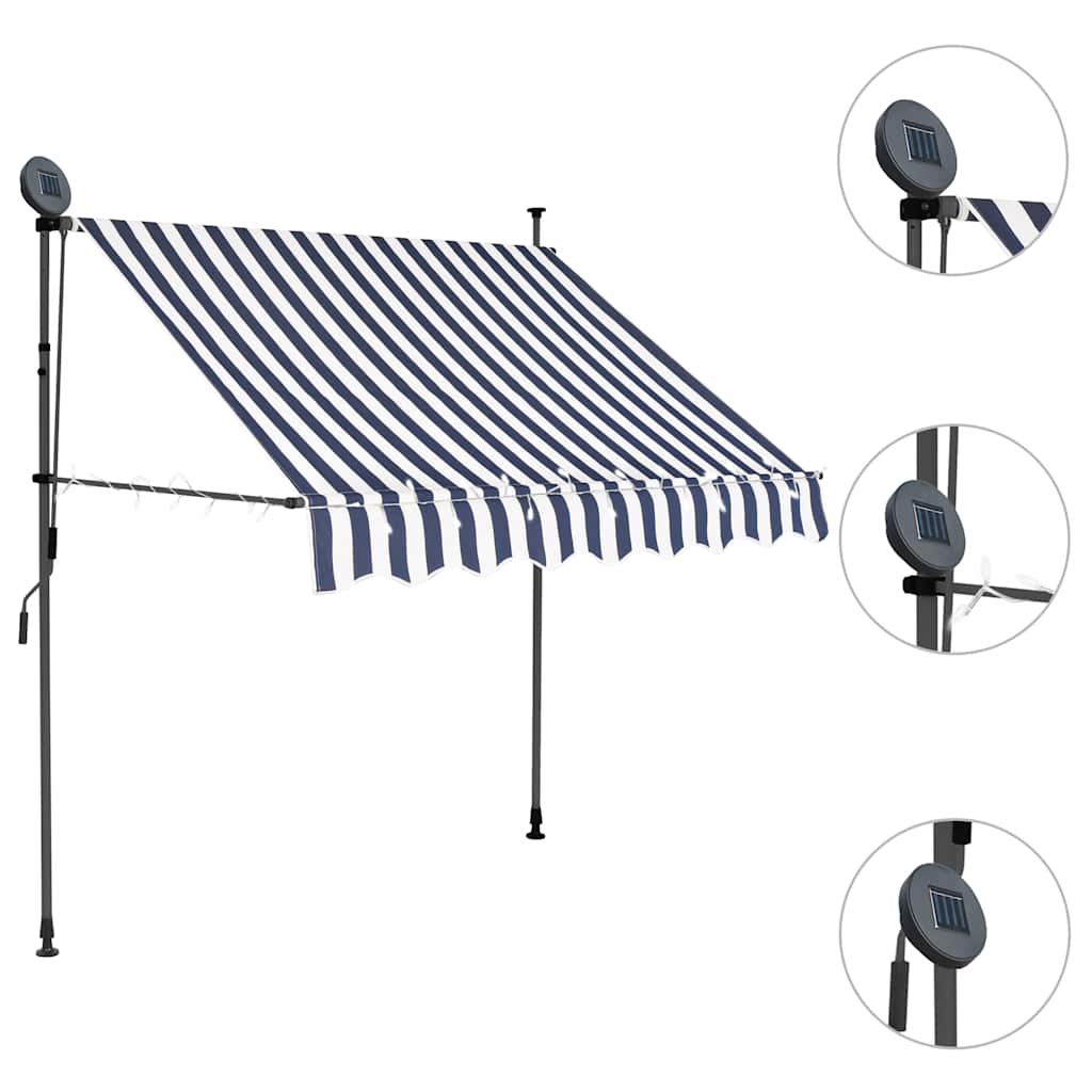 vidaXL Einziehbare Markise Handbetrieben mit LED 100 cm Blau und Weiß