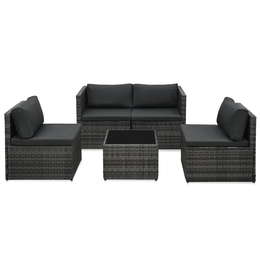 vidaXL 5-tlg. Garten-Sofagarnitur mit Auflagen Poly Rattan Grau