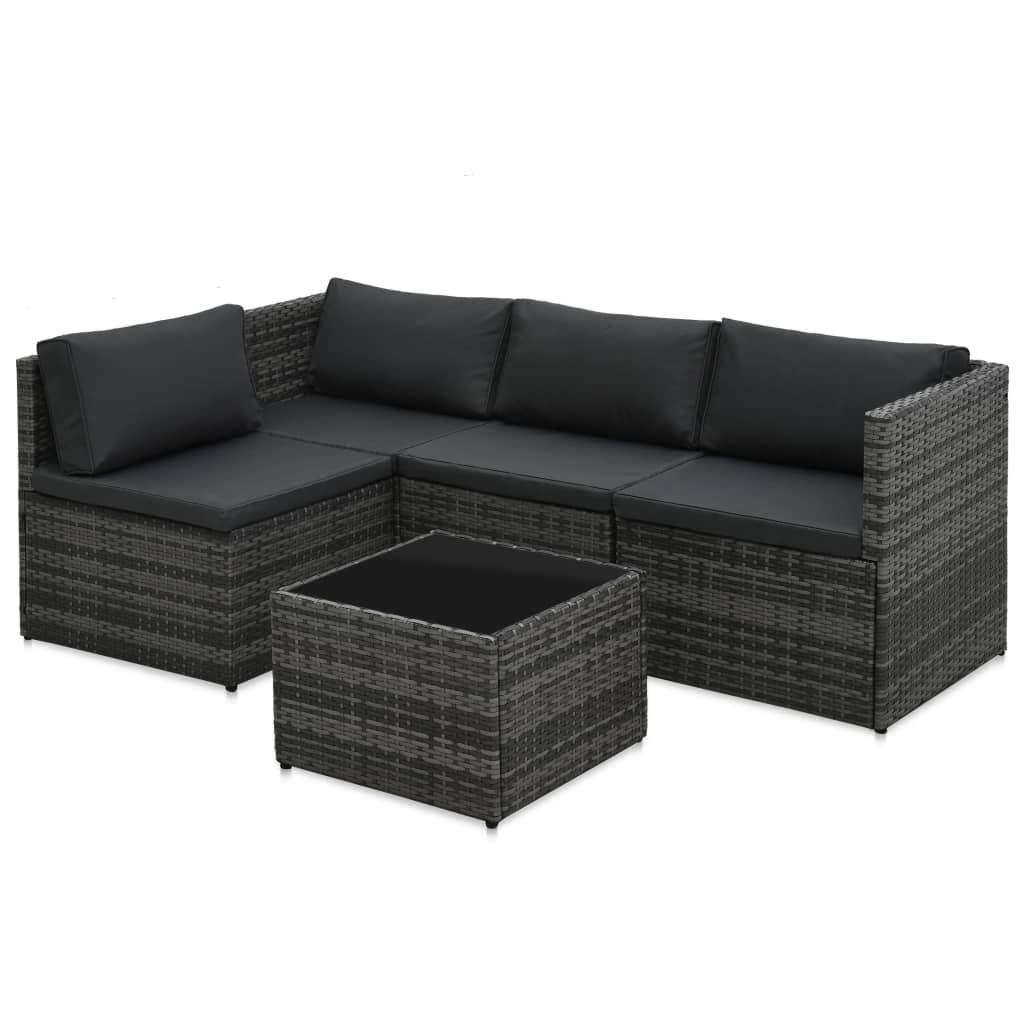 vidaXL 5-tlg. Garten-Sofagarnitur mit Auflagen Poly Rattan Grau
