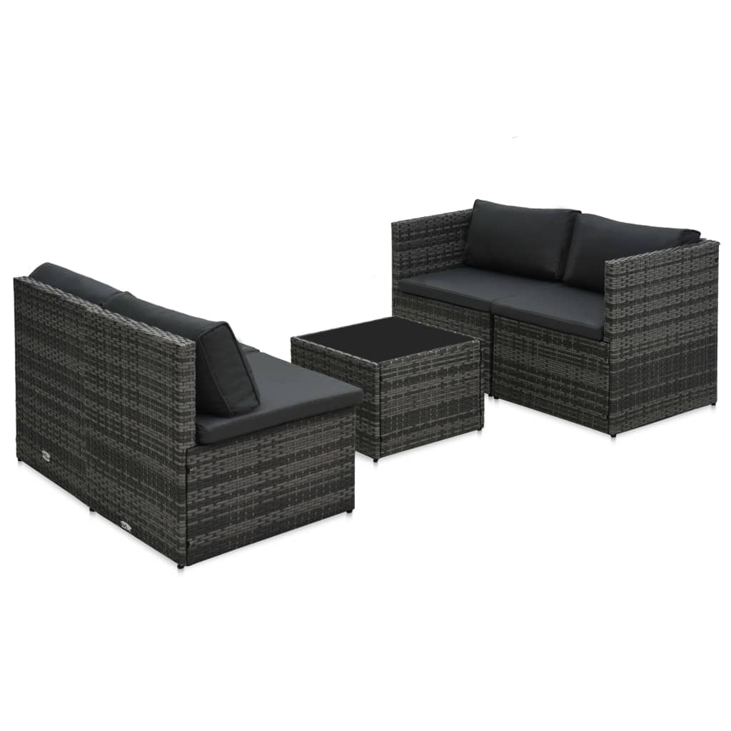 vidaXL 5-tlg. Garten-Sofagarnitur mit Auflagen Poly Rattan Grau