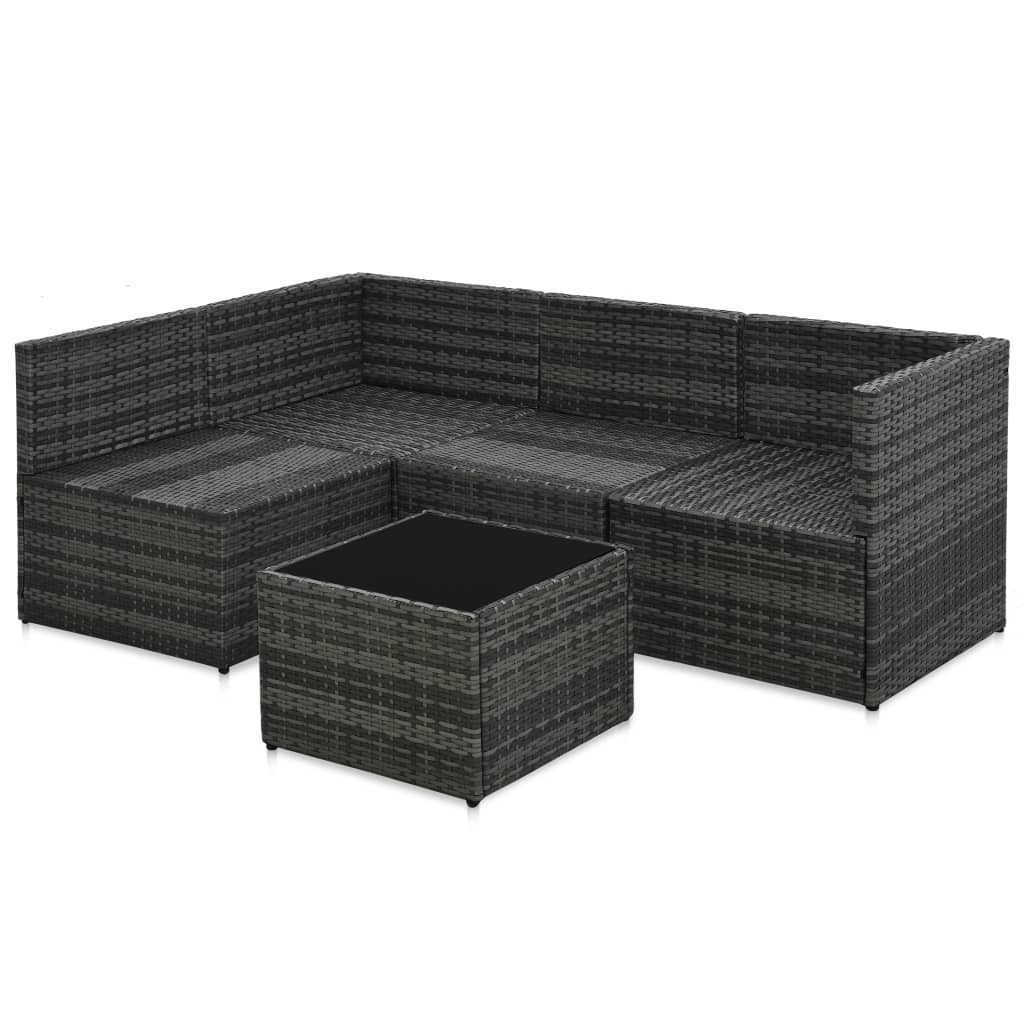 vidaXL 5-tlg. Garten-Sofagarnitur mit Auflagen Poly Rattan Grau
