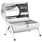 vidaXL Tragbarer Tisch-Holzkohlegrill Edelstahl Doppelrost