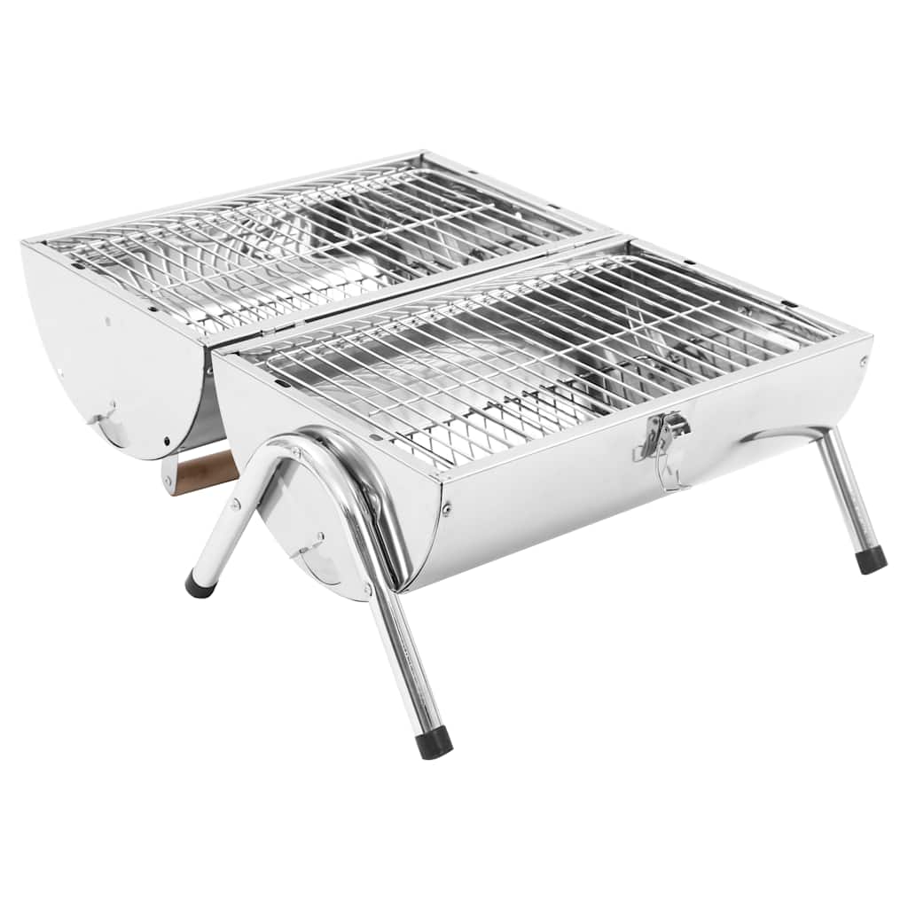 vidaXL Tragbarer Tisch-Holzkohlegrill Edelstahl Doppelrost
