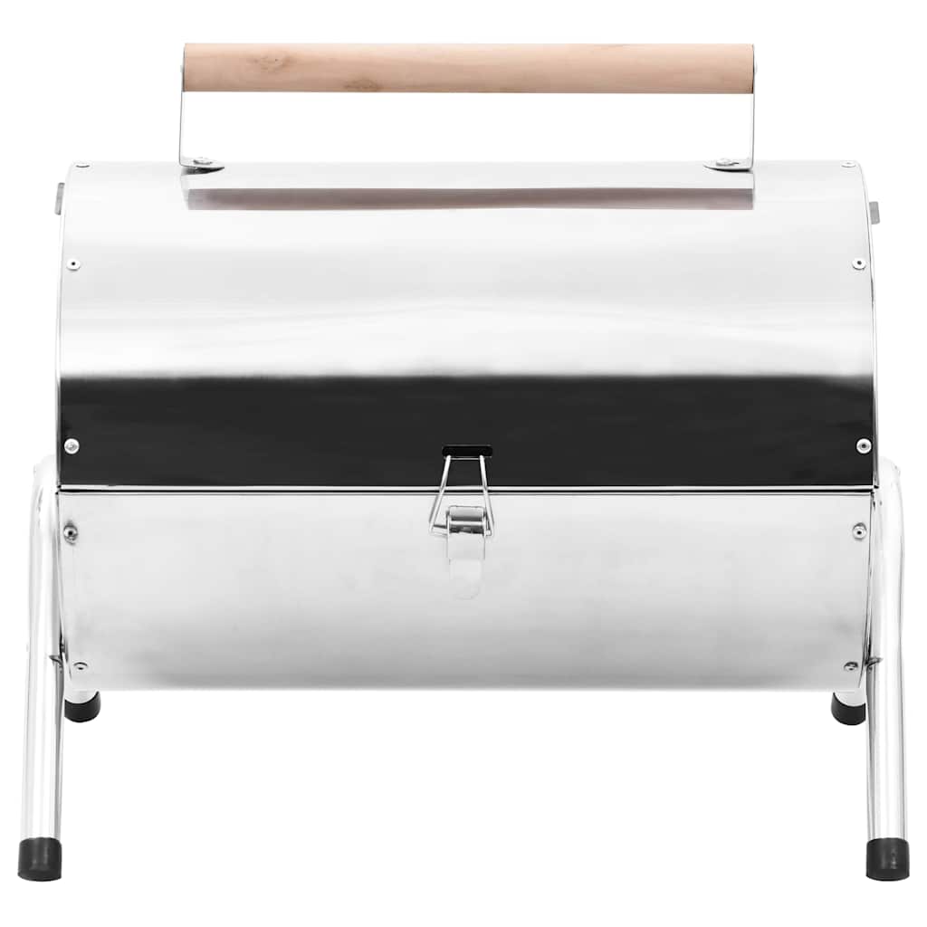 vidaXL Tragbarer Tisch-Holzkohlegrill Edelstahl Doppelrost