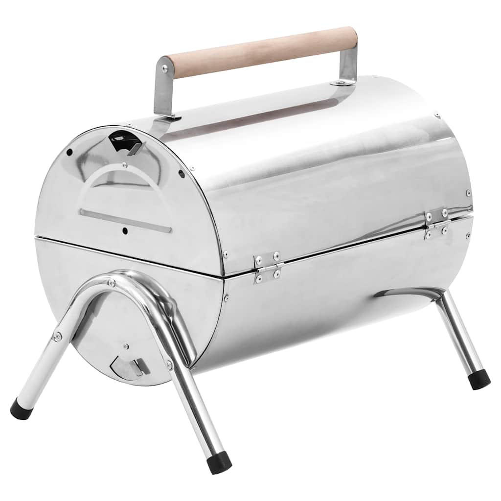 vidaXL Tragbarer Tisch-Holzkohlegrill Edelstahl Doppelrost