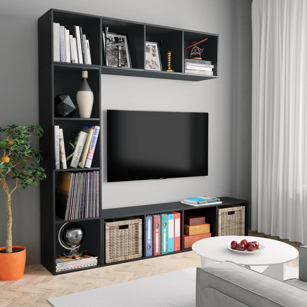 vidaXL 3-tlg. Bücher-/TV-Schrank Set Weiß 180×30×180 cm
