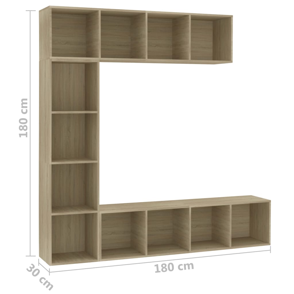 vidaXL 3-tlg. Bücher-/TV-Schrank Set Sonoma-Eiche 180x30x180 cm