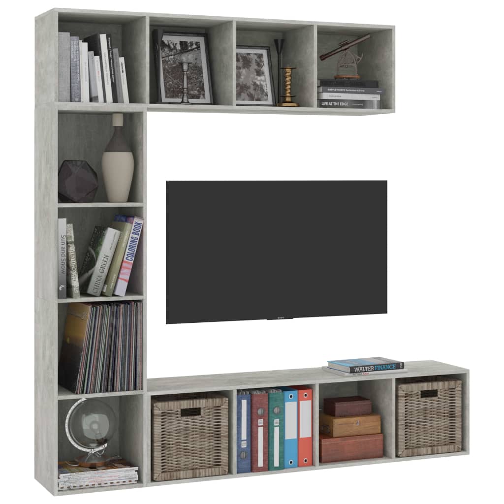 vidaXL 3-tlg. Bücher-/TV-Schrank Set Betongrau 180x30x180 cm