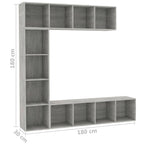 vidaXL 3-tlg. Bücher-/TV-Schrank Set Betongrau 180x30x180 cm