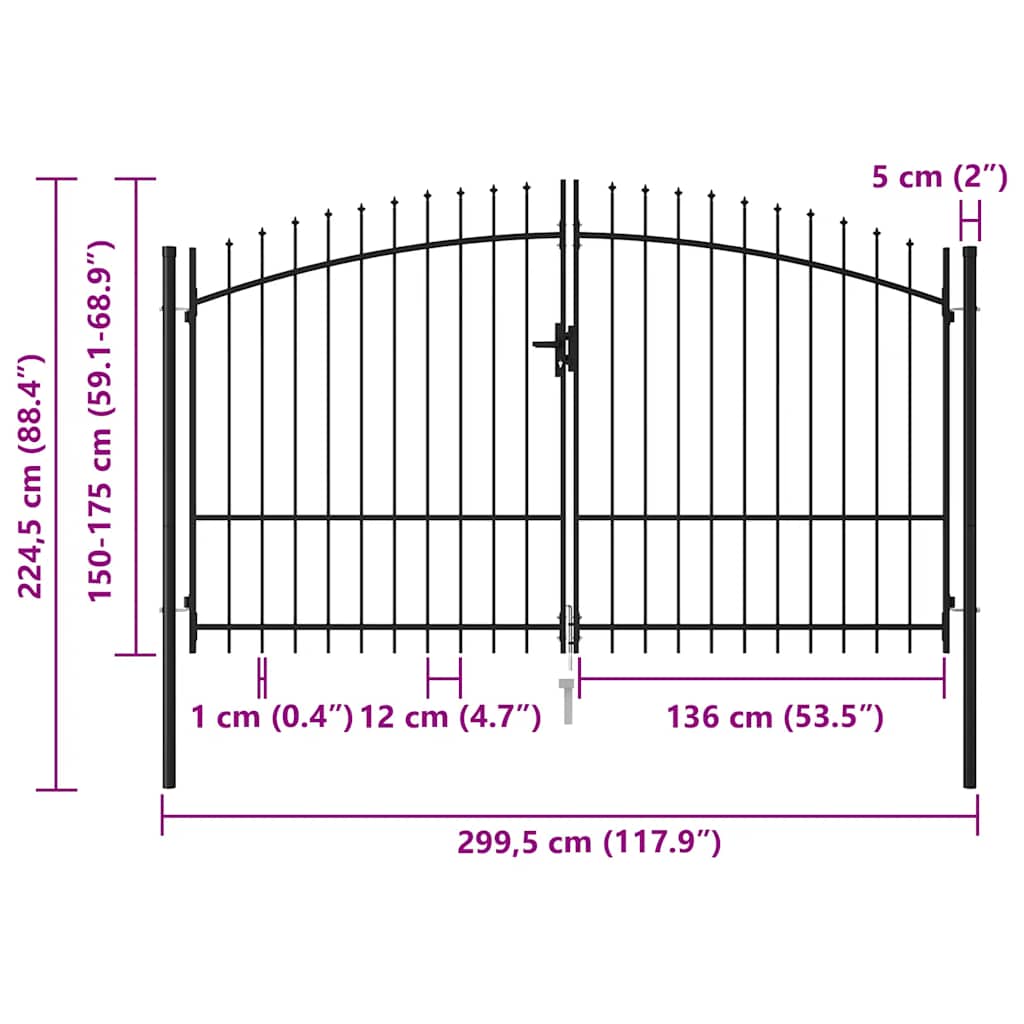 vidaXL Zauntor Woerden Doppeltür mit Dornenaufsatz 299,5 x 224,5 cm