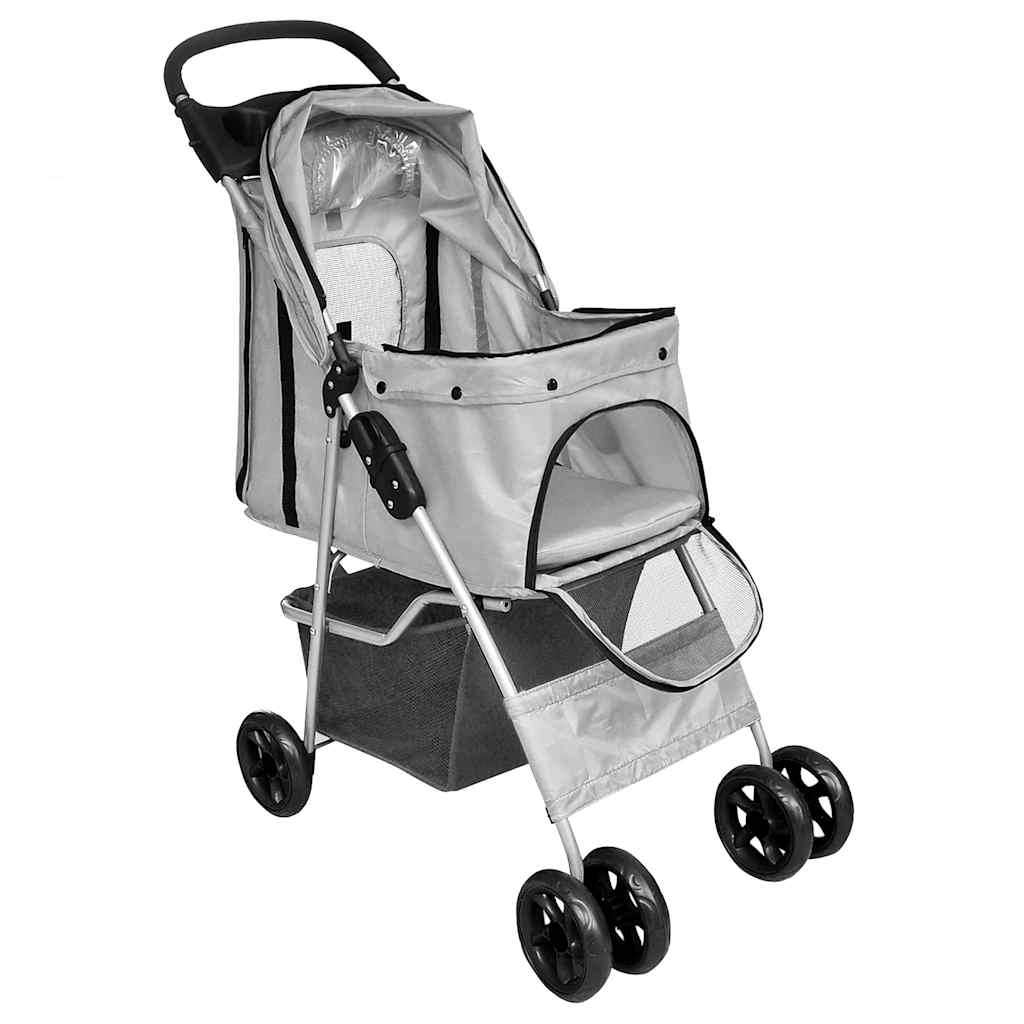 vidaXL Haustier-Buggy Hund/Katze Klappbarer Reisewagen Grau