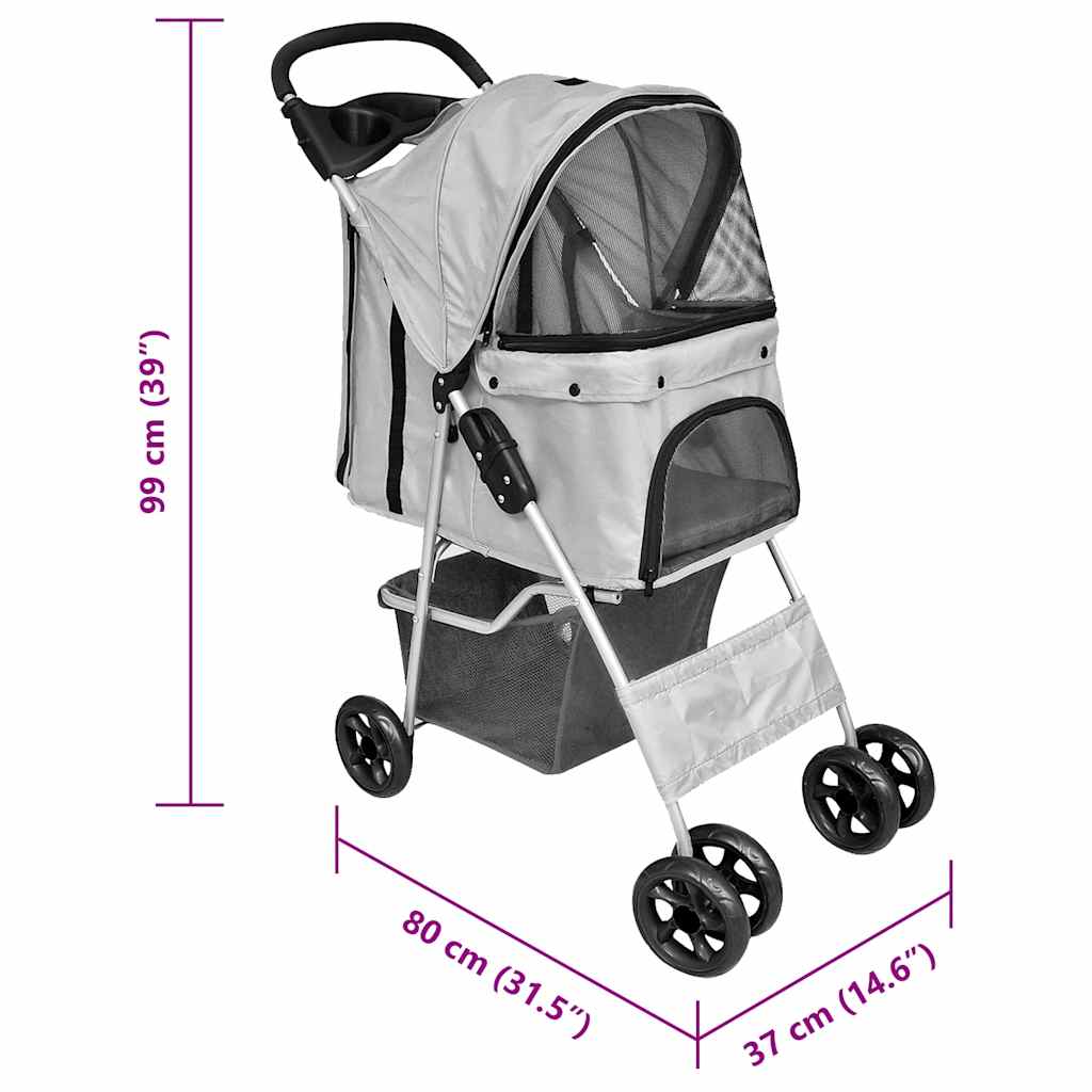 vidaXL Haustier-Buggy Hund/Katze Klappbarer Reisewagen Grau