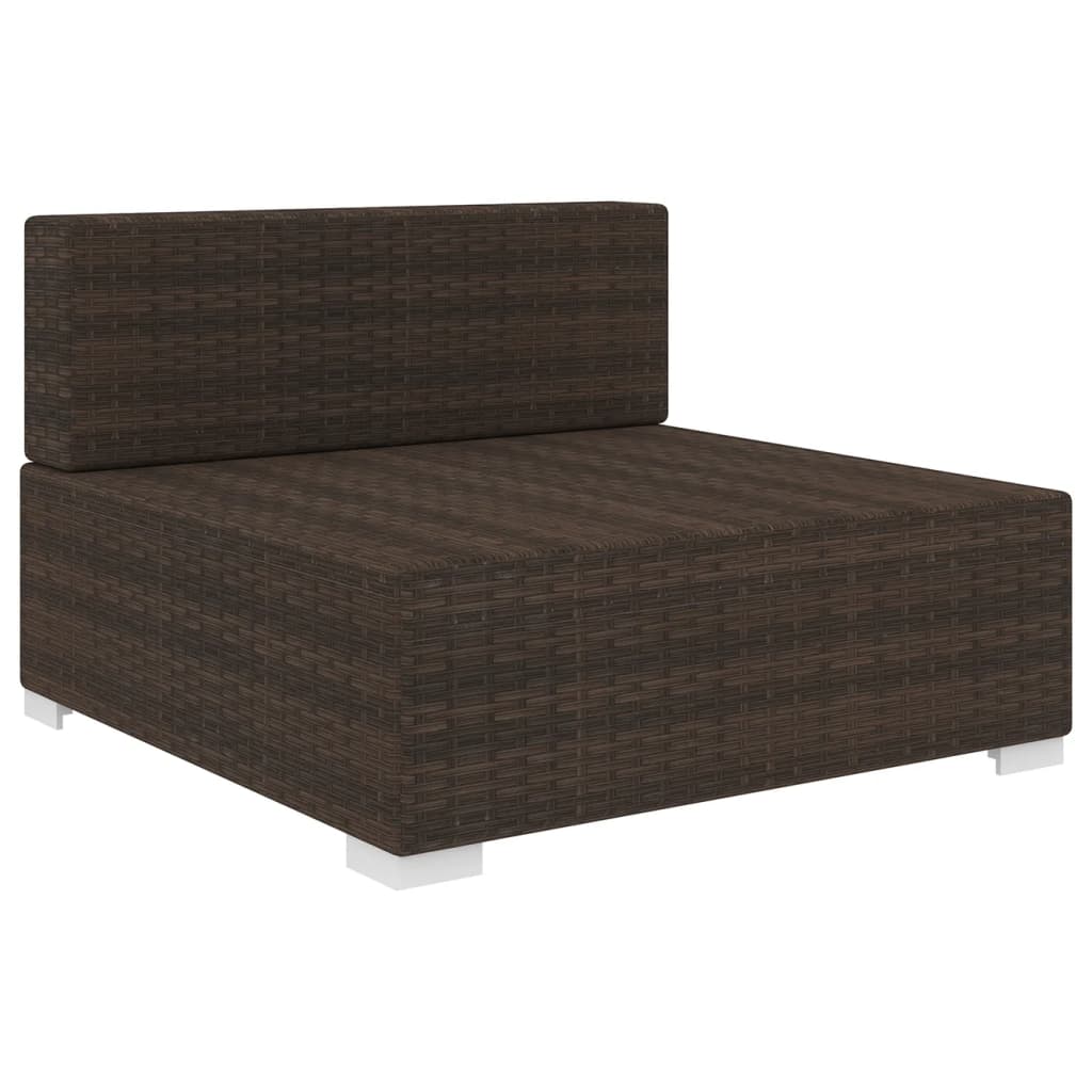 vidaXL Mittelsofa mit Kissen Modular Poly Rattan Braun