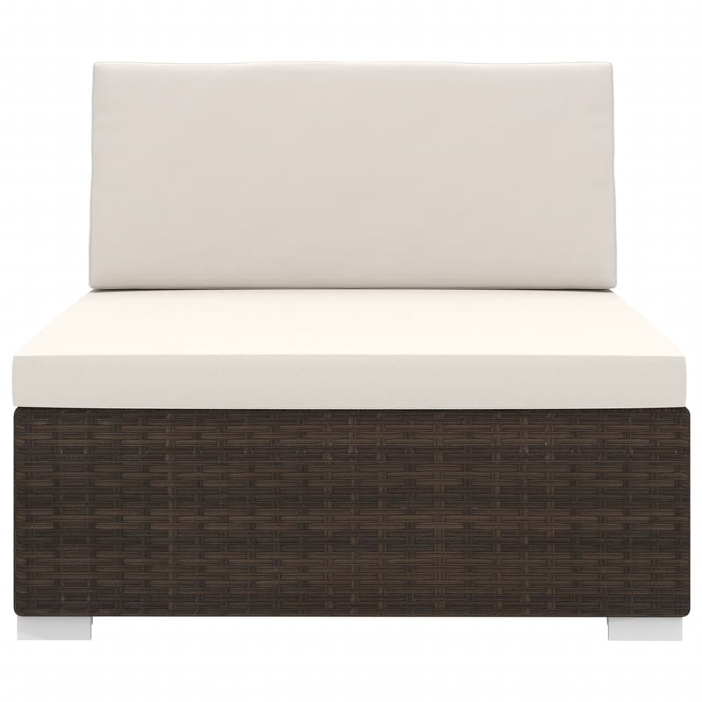 vidaXL Mittelsofa mit Kissen Modular Poly Rattan Braun