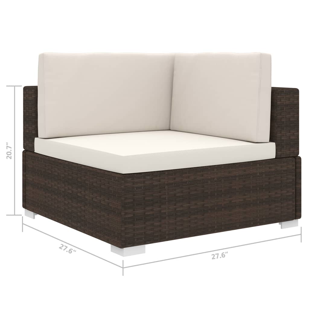 vidaXL Modular-Ecksessel mit Kissen Poly Rattan Braun