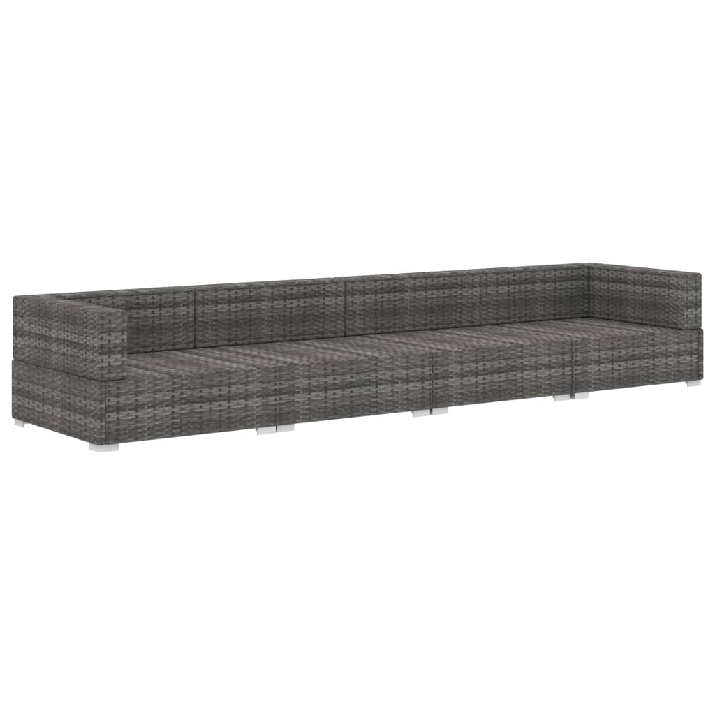 vidaXL 4-tlg. Gartensofa-Set mit Kissen Poly Rattan Grau