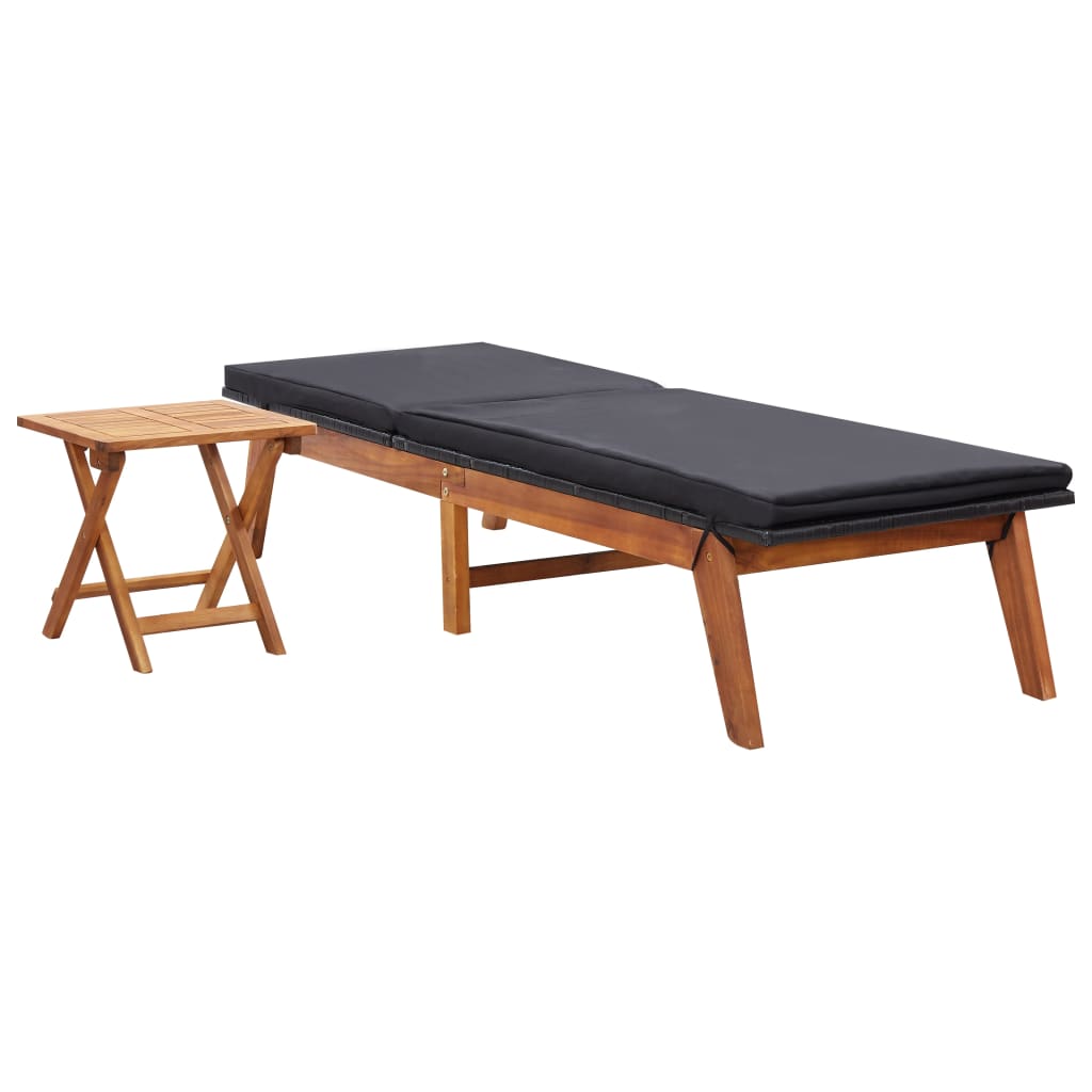 vidaXL Sonnenliege mit Tisch Poly Rattan und Massivholz Akazie