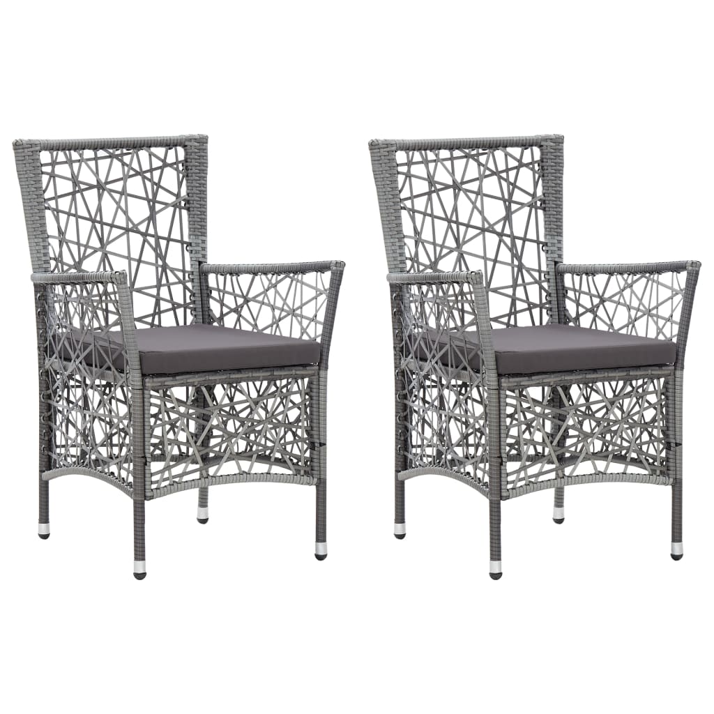 vidaXL Gartenstühle 2 Stk. mit Auflagen Poly Rattan Grau